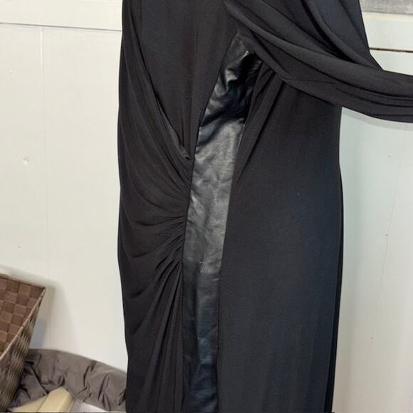 CHAPS Black Faux Wrap Midi Knit Dress with "Leather" sides - Picture 12 of 12